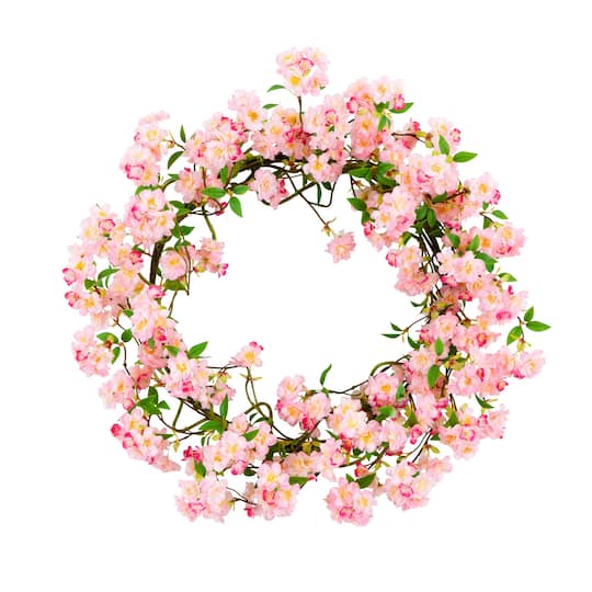30" Artificial Pink Cherry Blossom Wreath